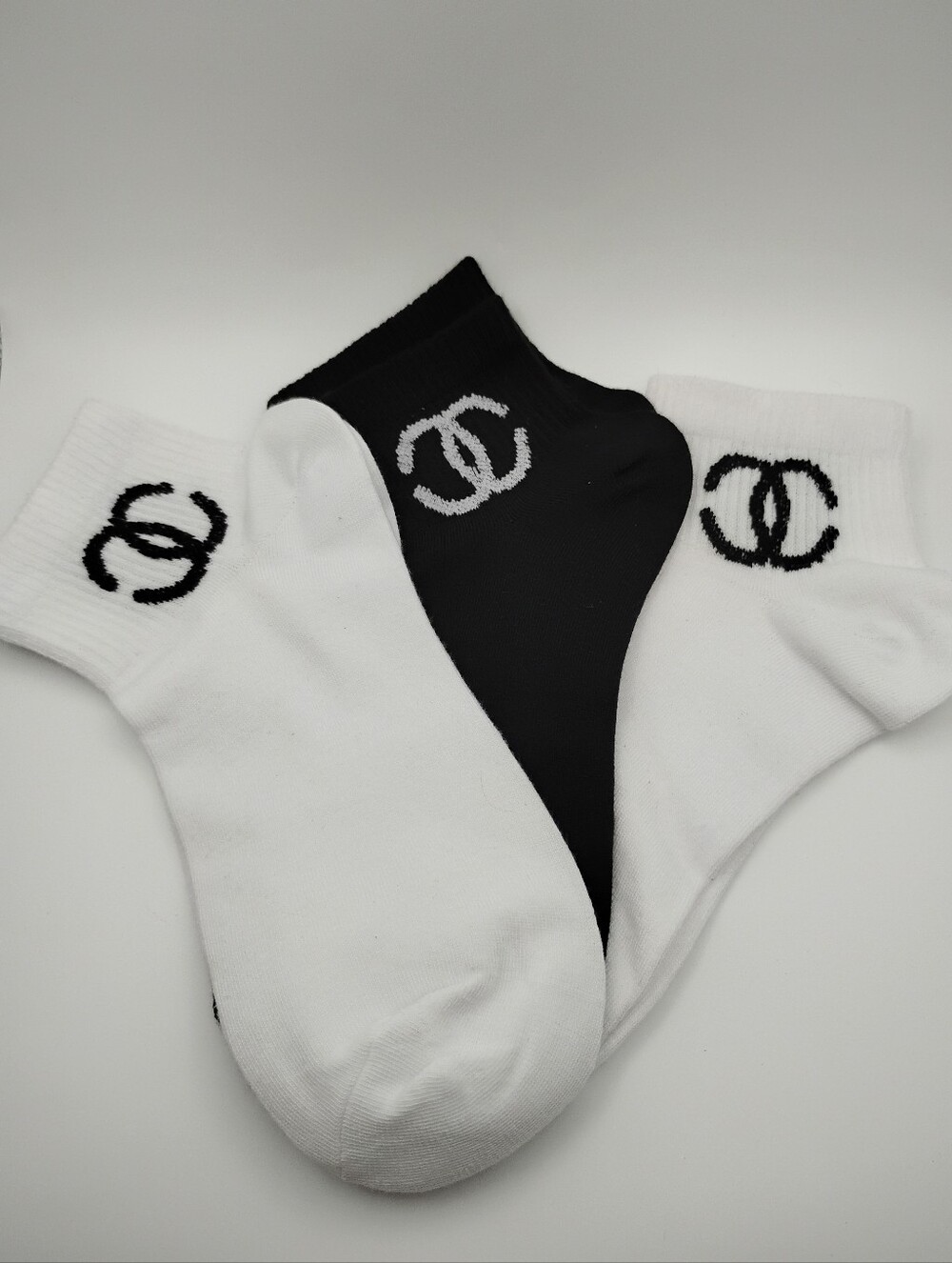 BNWOT 3 Chanel Ankle Socks 1 Black Pair & 2 White